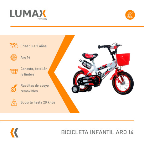 Bicicleta Rodado 14 Con Canasto Y Caramañola Niño Niña Lumax Rojo