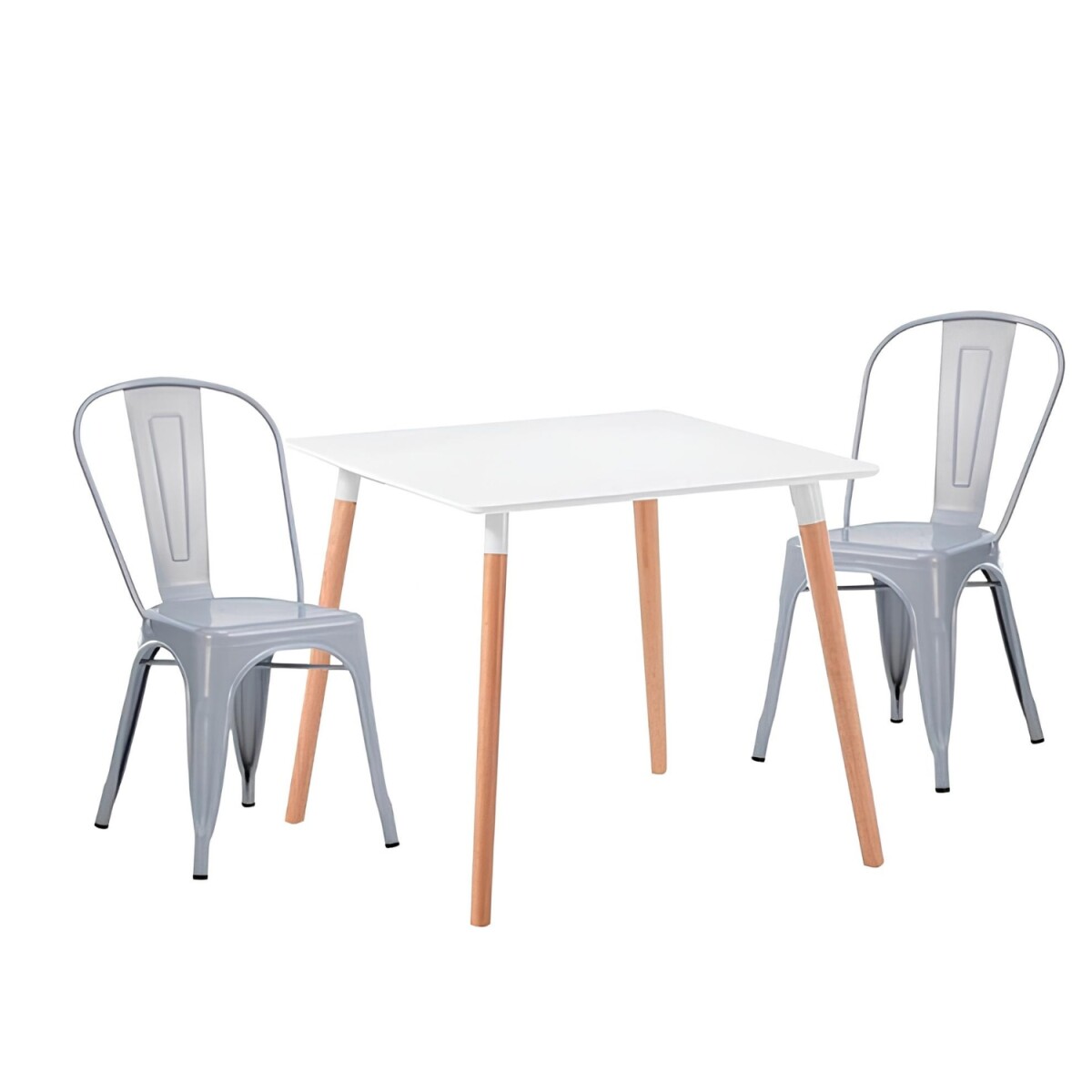 Juego de comedor mesa Cuadrada 80cm + 2 Sillas Tolix - Blanco 