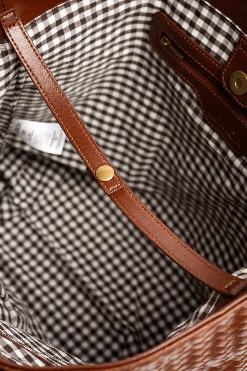 Travel Bag Trenzada Cuero Vegano Whisky