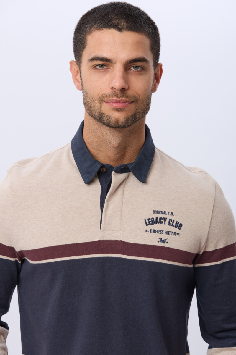 REMERA POLO RAYADA DE ALGODON - Beige 