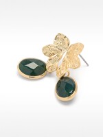 Pendientes Media Flor Con Piedra verde