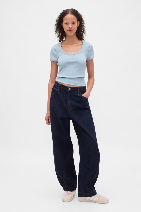 Remera Rib Mujer New England Sky