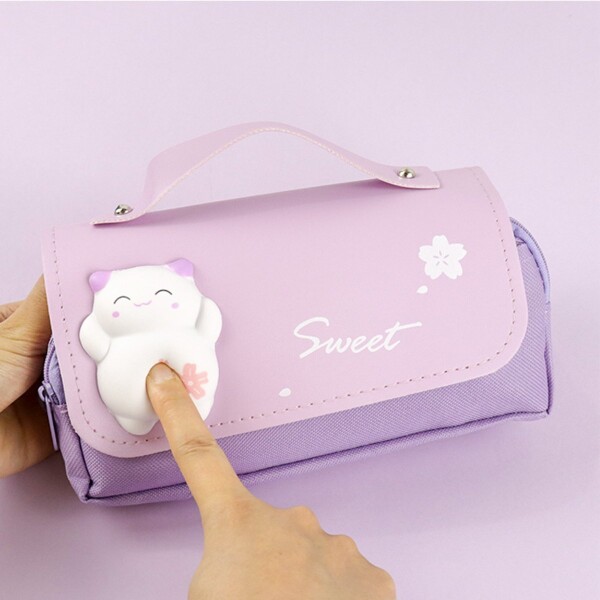 Cartuchera Escolar Kawaii Gatito 3D 2 Cierres Infantil Atrix Variante Color Violeta