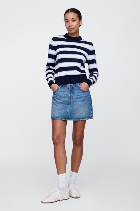 Buzo Algodón Cuello Alto Mujer Navy Stripe