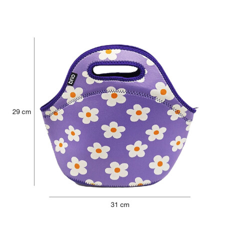 Lunchera de Neopreno Brio Bolso Térmico Bebida Comida c/ Asa Lila Con Margaritas