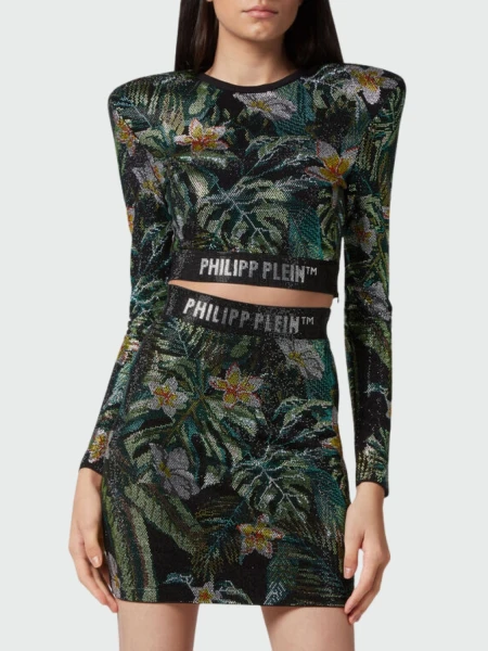 PHILIPP PLEIN - top corto manga larga con hombreras "Hawaii" Estampado