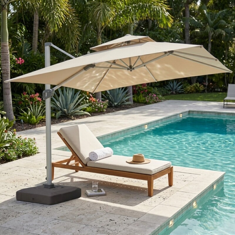 SOMBRILLA BEIGE P/JARDIN C/BASE 3M Unica