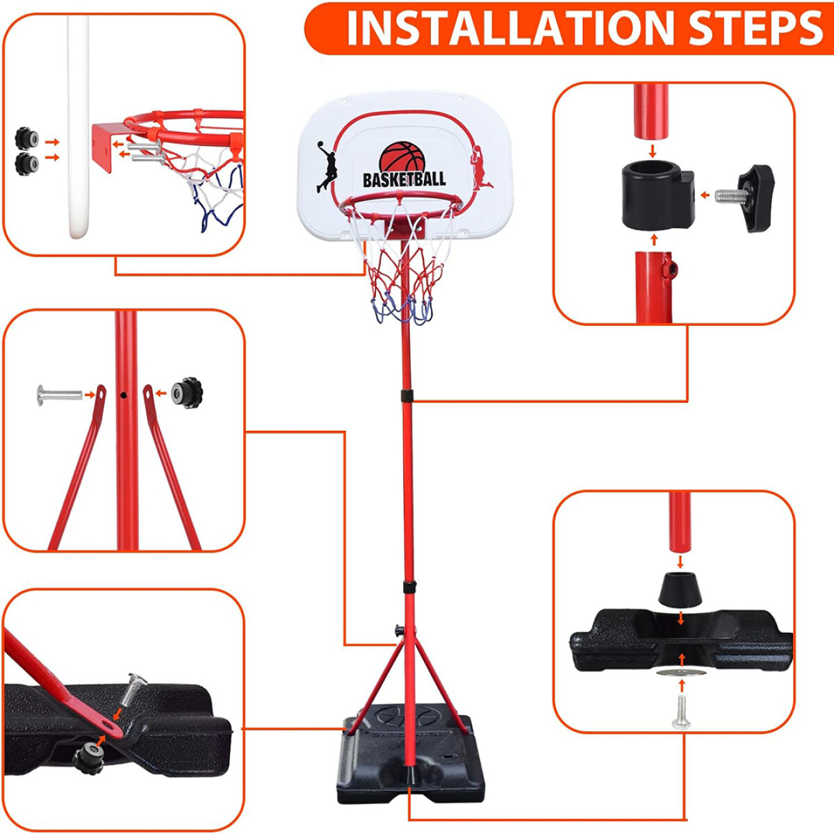 Tablero Basket Con Pie Altura 2.40mts - BLANCO-ROJO 