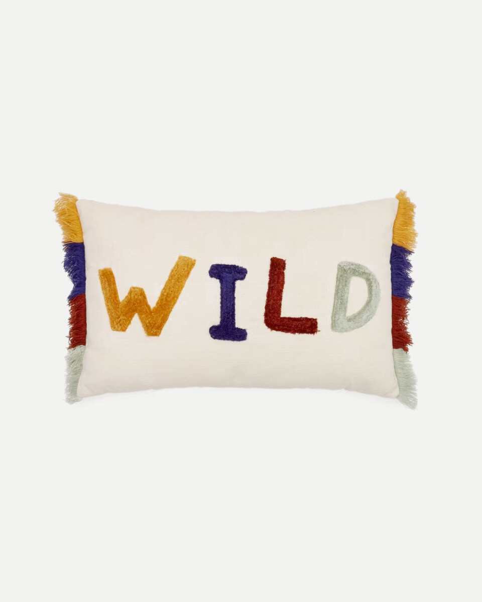 Almohadón Zelda algodón blanco de letras bordadas multicolor 30 x 50 cm 