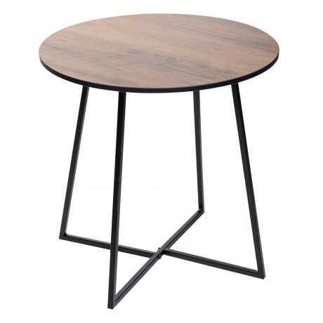 Mesa Auxiliar Redonda Madera y Metal 40x40 cm Minimalista Marrón Oscuro