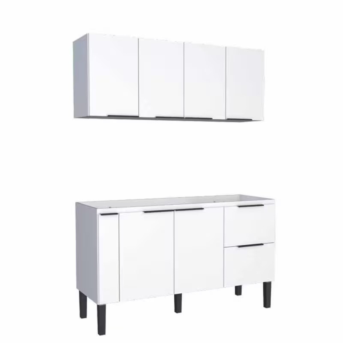 Mueble De Cocina Bajo Mesada Blanco Y Aéreo 150 Cm Cisne 