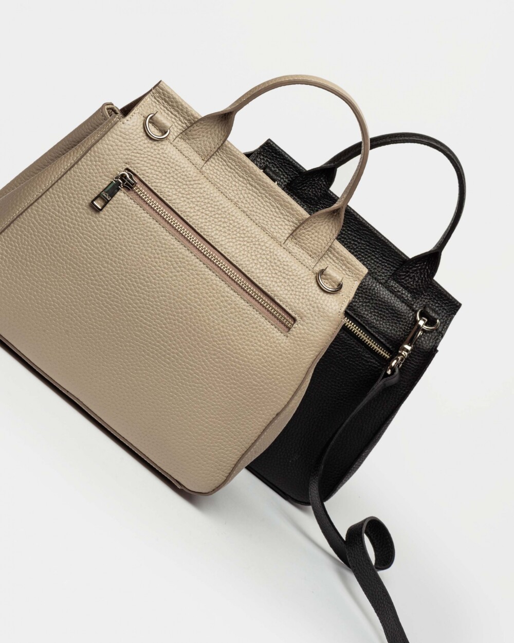 Cartera de Mano Catalana En Cuero Graneado Taupe