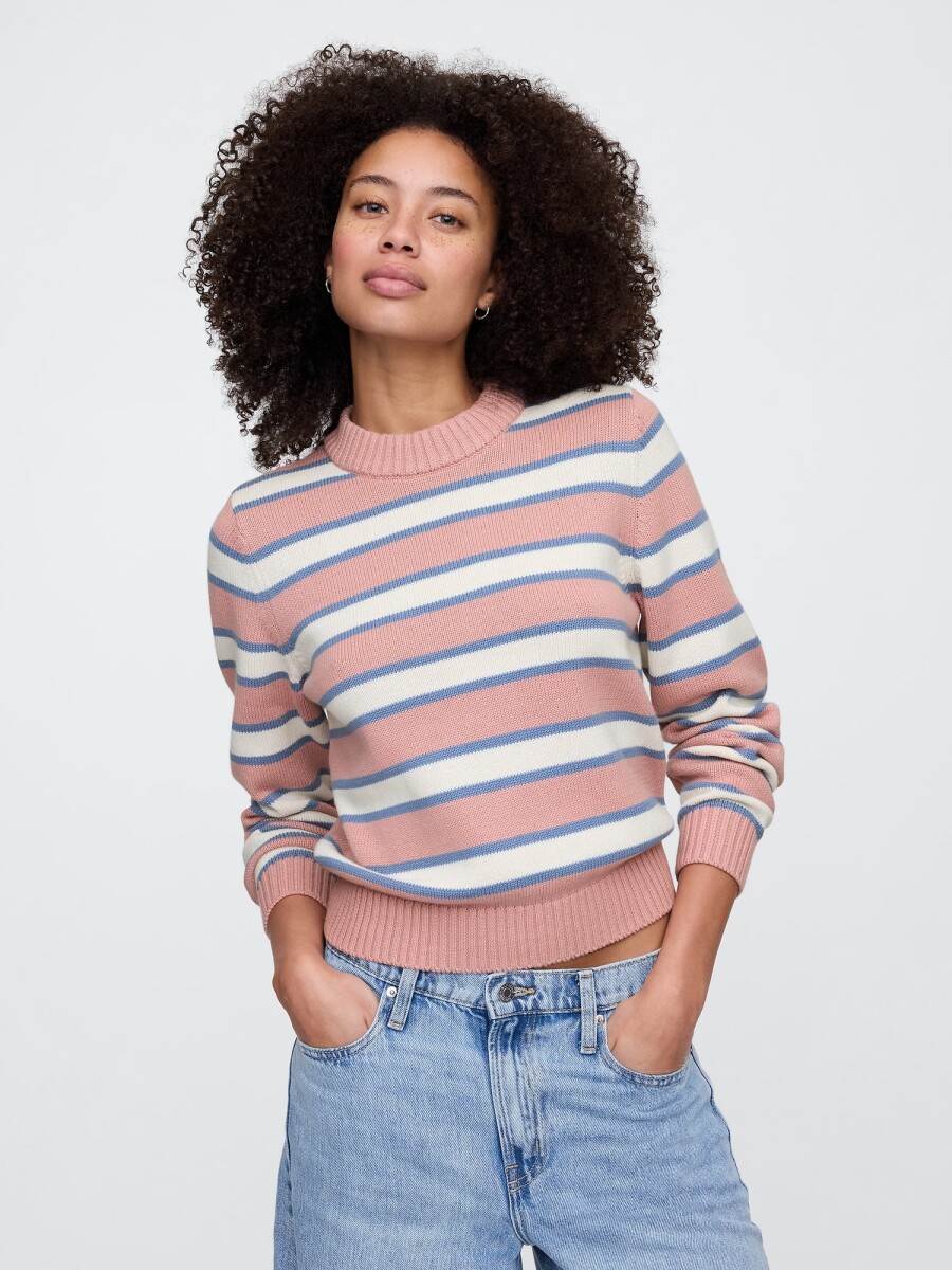 Buzo Algodón Cuello Alto Mujer - Pink Stripe 