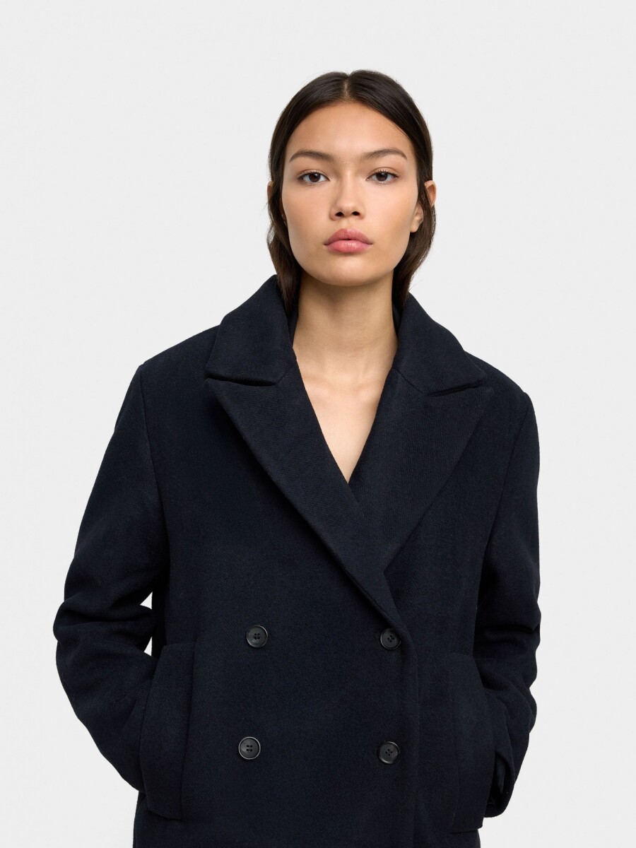 Chaqueta Mezcla De Lana Con Capucha Removible azul-marino