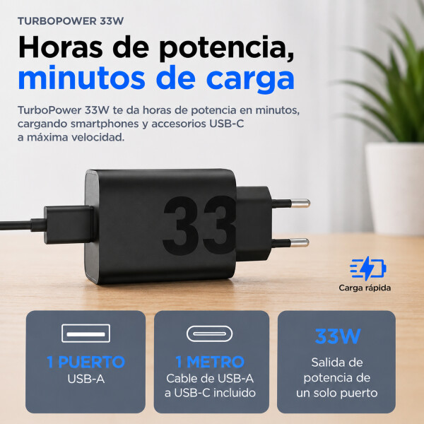 Caragdor De Pared Motorola Usb-a 33w CARGADOR MOTOROLA 33W USB A + CABLE C