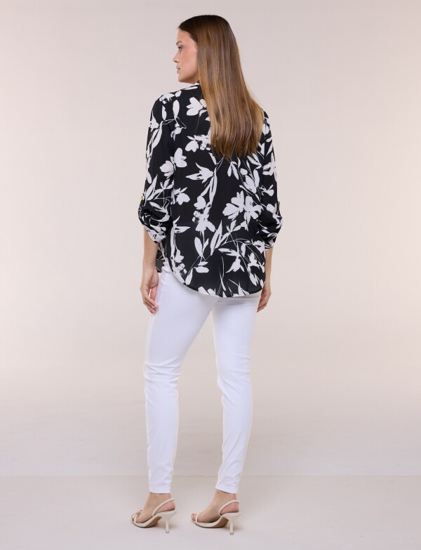 Blusa De Gasa Printed NEGRO/BLANCO