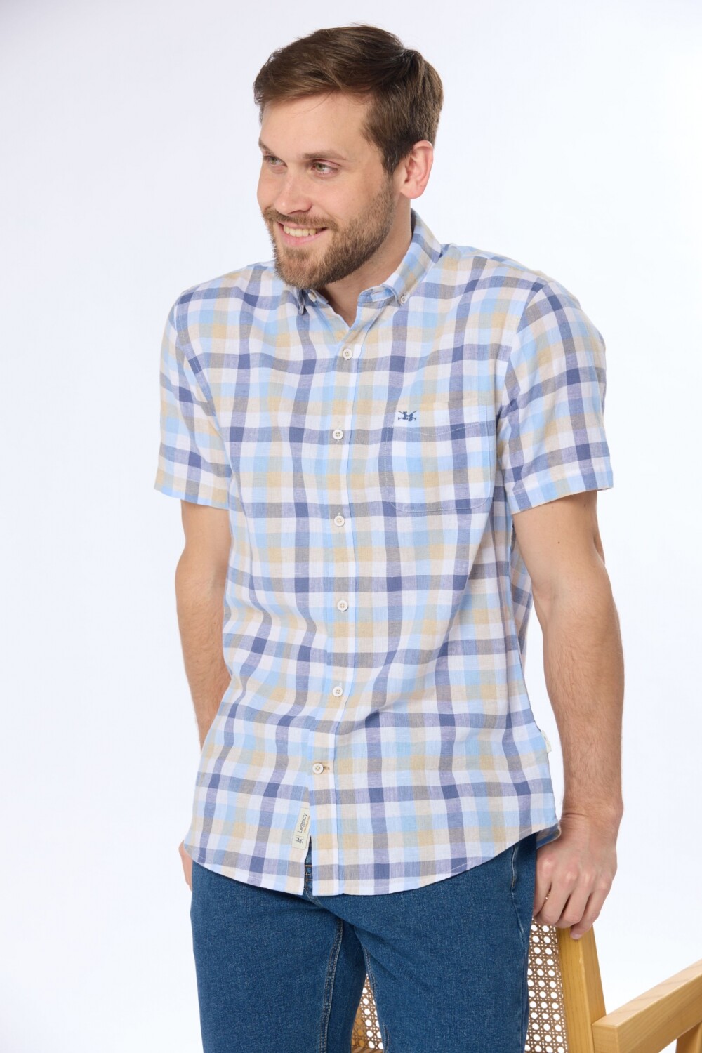CAMISA LINO A CUADROS Azul