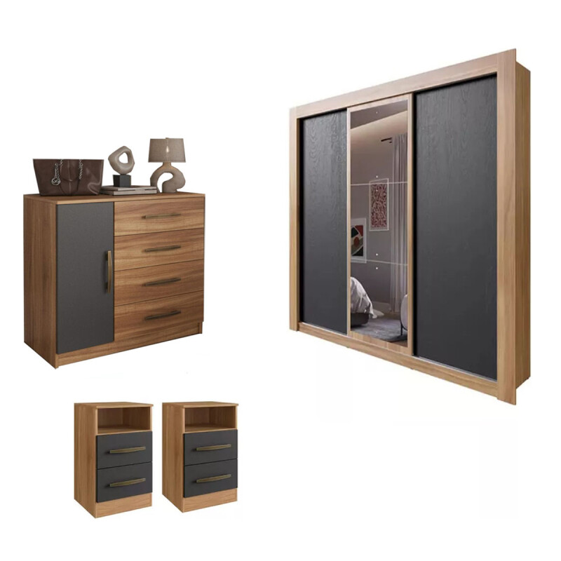 Juego de Dormitorio Premium Ropero + Comoda + Mesas Nogal/Grafito Juego De Dormitorio Premium Ropero + Comoda + Mesas Nogal/grafito