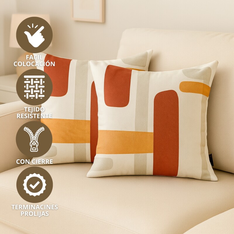 Set x2 funda de almohadones lisa 43 x 43 cm RAYAS NARANAJA