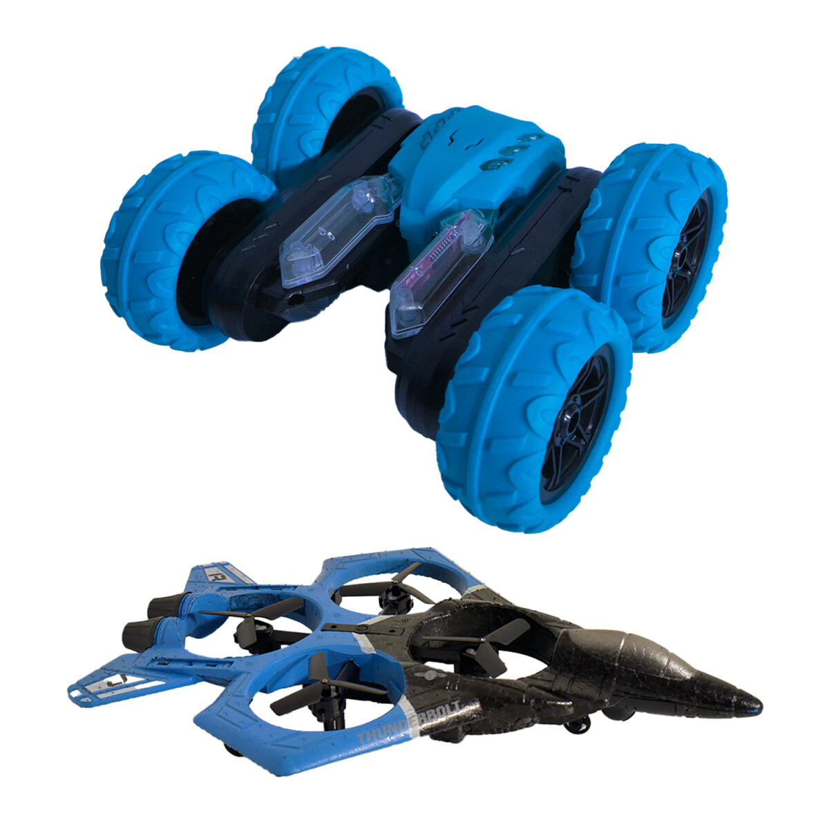 Set Juegos Control Remoto Auto Acrobático + Avión Combate - Azul 