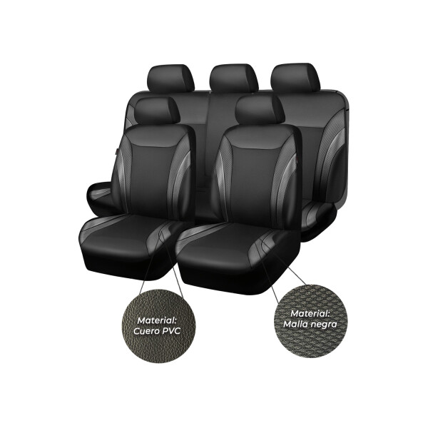 Cubreasientos De Eco Cuero Negro Malla Y Eco Cuero Cubreasientos De Eco Cuero Negro Malla Y Eco Cuero
