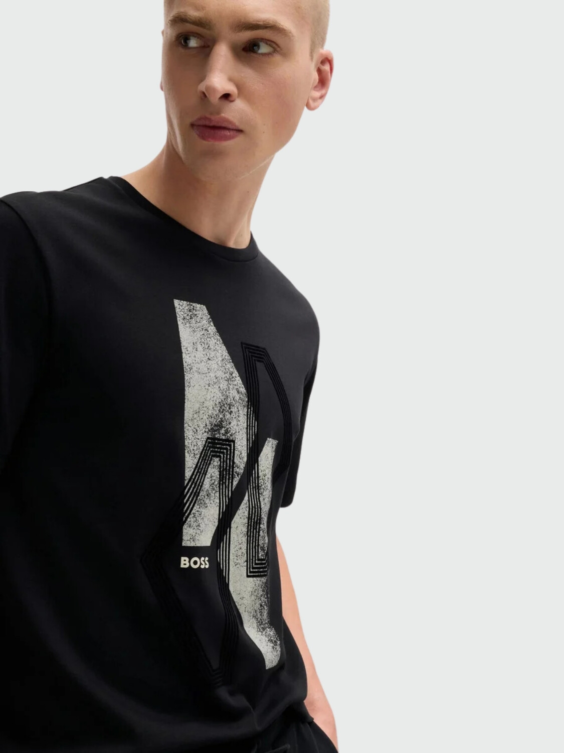 BOSS Camiseta de Algodón Interlock con Arte Estacional Negro