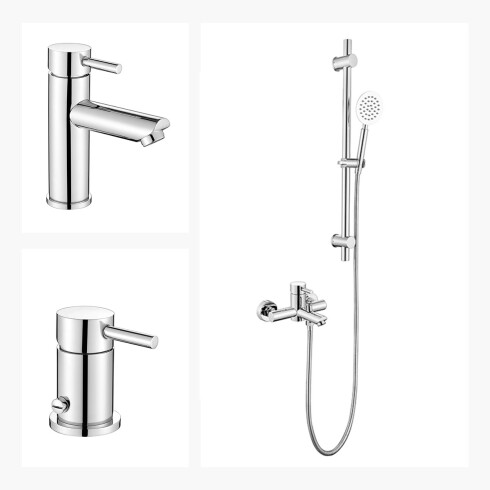 JUEGO DE GRIFERIA CROMADO DUCHA EXTERIOR LAVATORIO BAJO Y BIDET 000