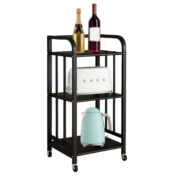 Rack 3 Estantes Metal Rueditas Mueble Organizador Estanteria Variante Color Negro