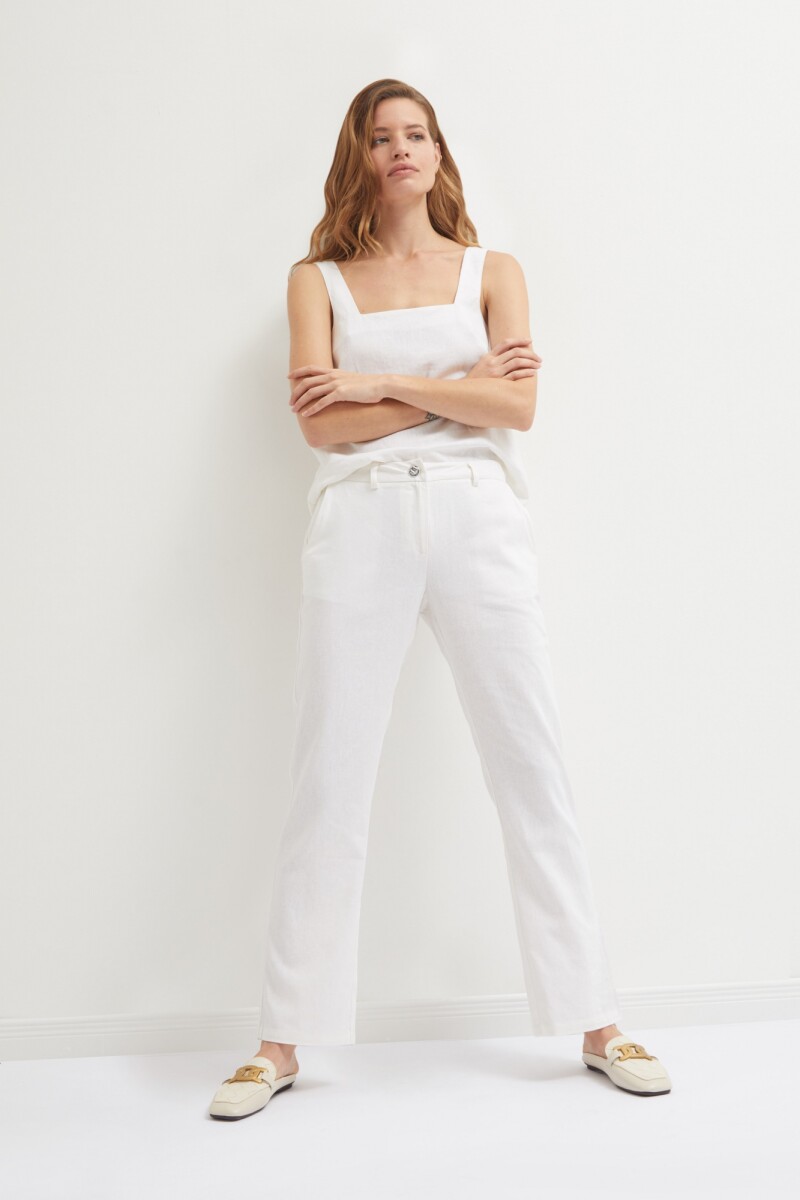 Pantalón recto de lino - blanco 