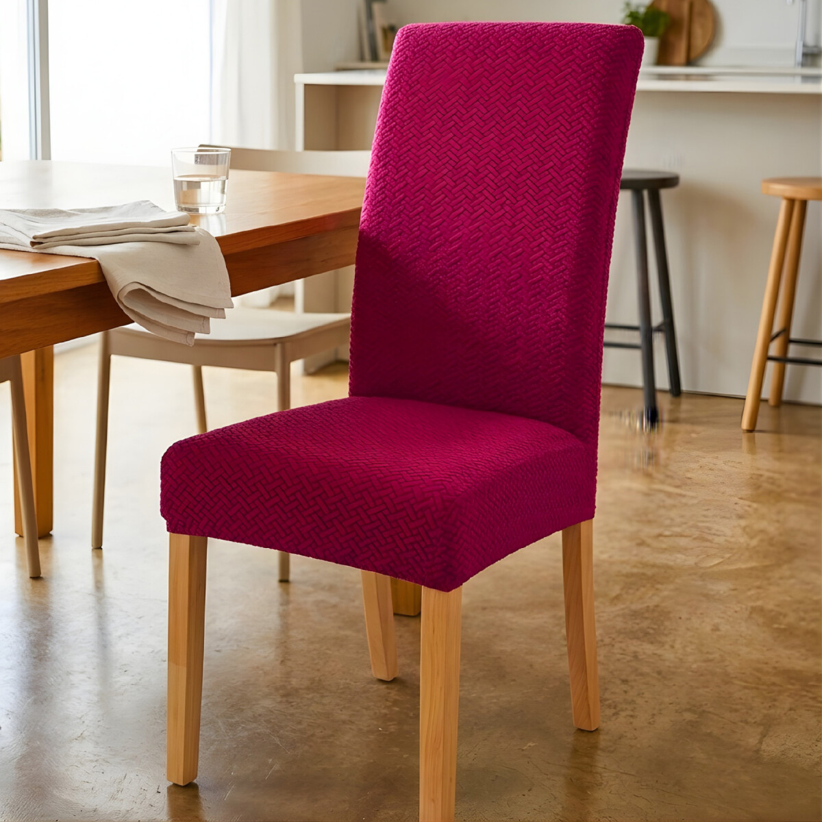 Funda Cubre Sillas Elastizado Lavable Tela Premium Textura - Variante Color Bordó 