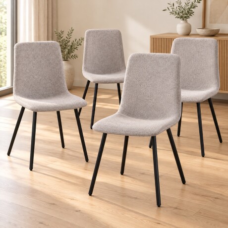 PACK x4 SILLA DE COMEDOR TAPIZADA EN TELA CON RESPALDO ALTO SIN APOYABRAZOS BEIGE