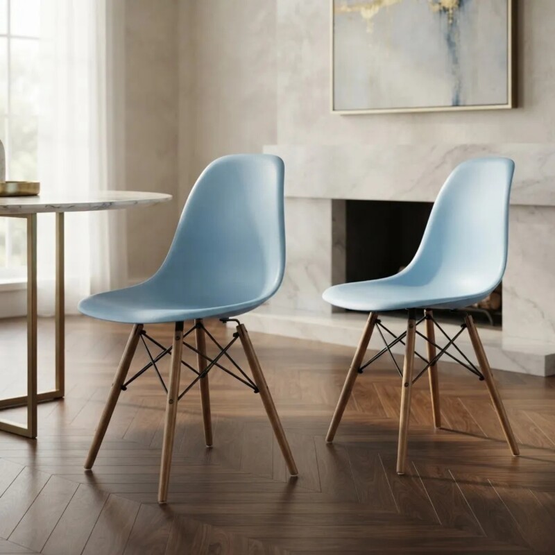 Pack 2 Sillas De Comedor Eames Lumax De Diseño Moderno Con Patas De Madera Azul