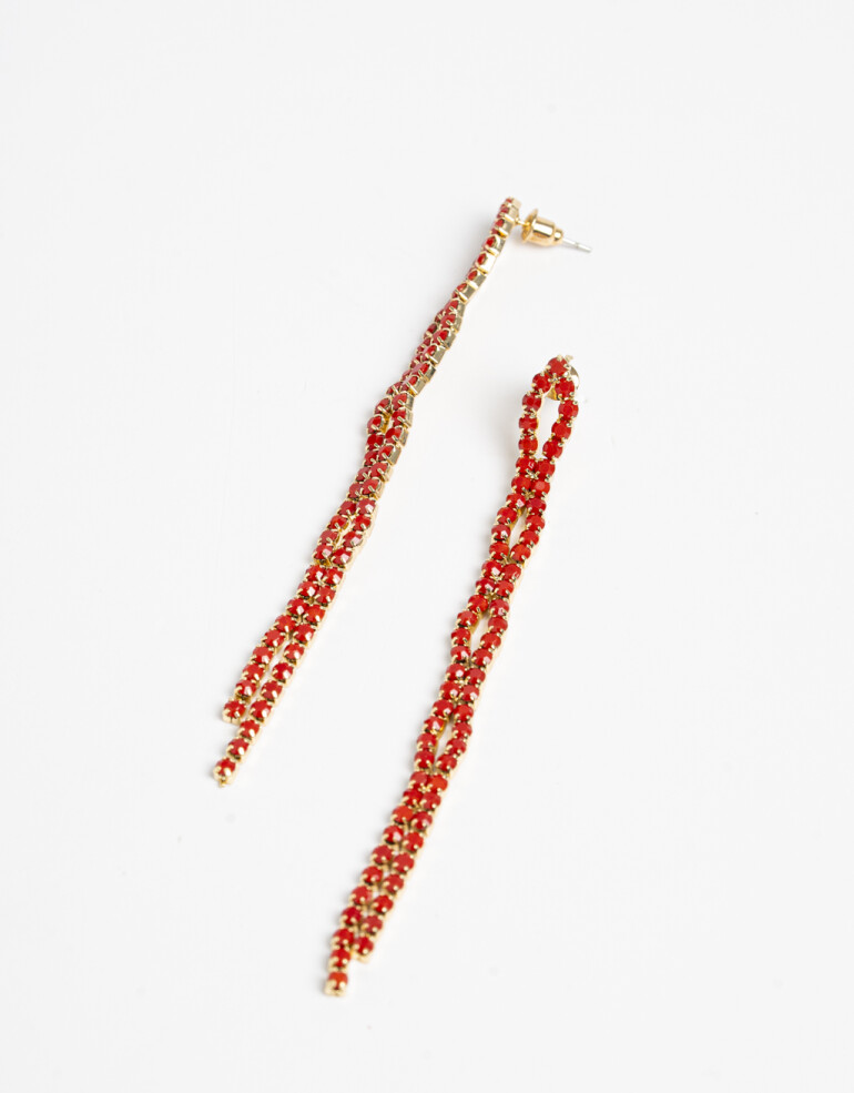 Aros Colgantes Largos Strass Aros Largos Strass - Rojo Medio