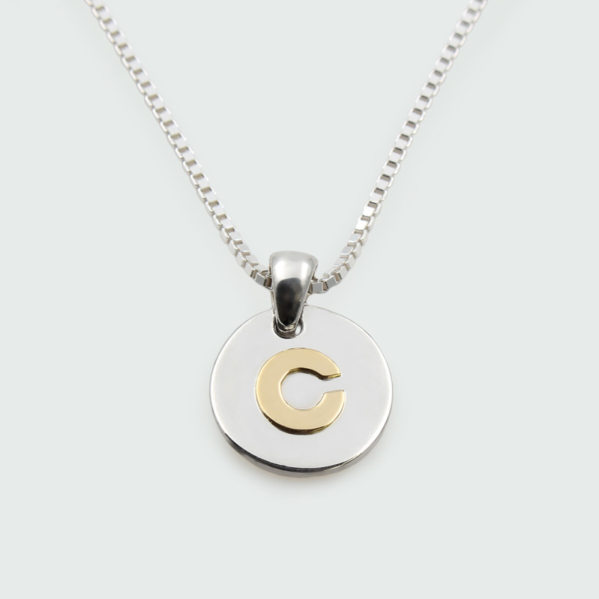 Colgante medalla chica de plata 925 con letra de oro 18k (incluye cadena) 