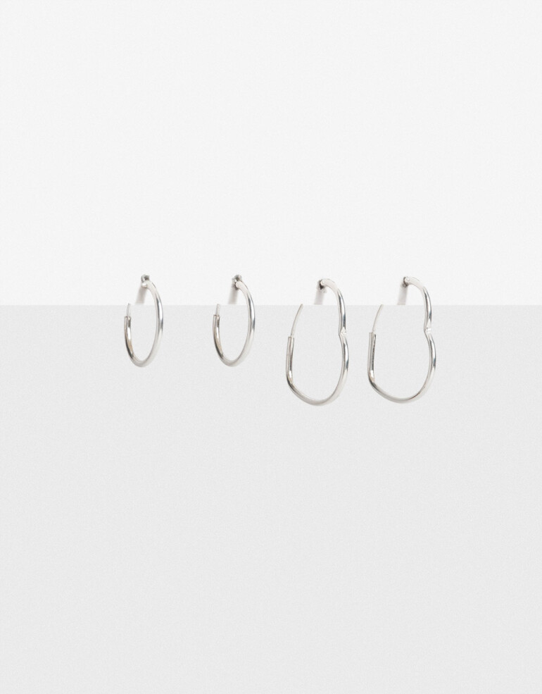 Aros Argollas Set Metal Set De Aros Argolla Plata 925 - Plateado