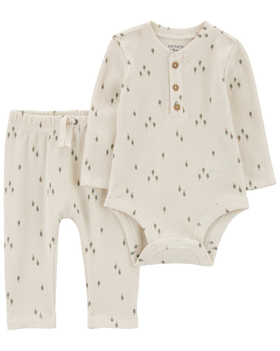 Set dos piezas de algodón térmico, pantalón y body, diseño arboles 