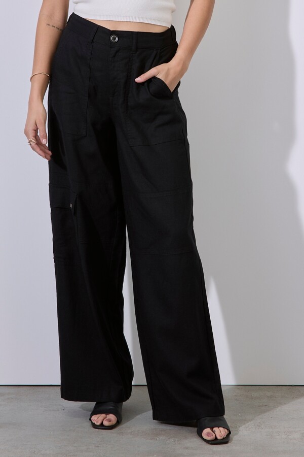 Pantalon Lino Cargo NEGRO