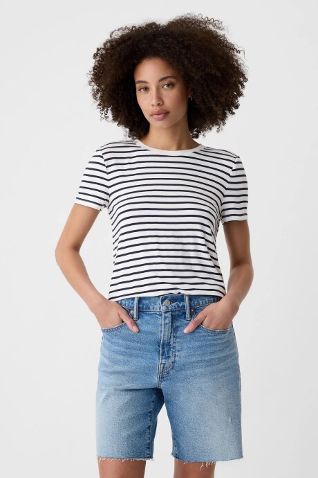 Remera Luxe A Rayas Manga Corta Mujer White Navy Stripe