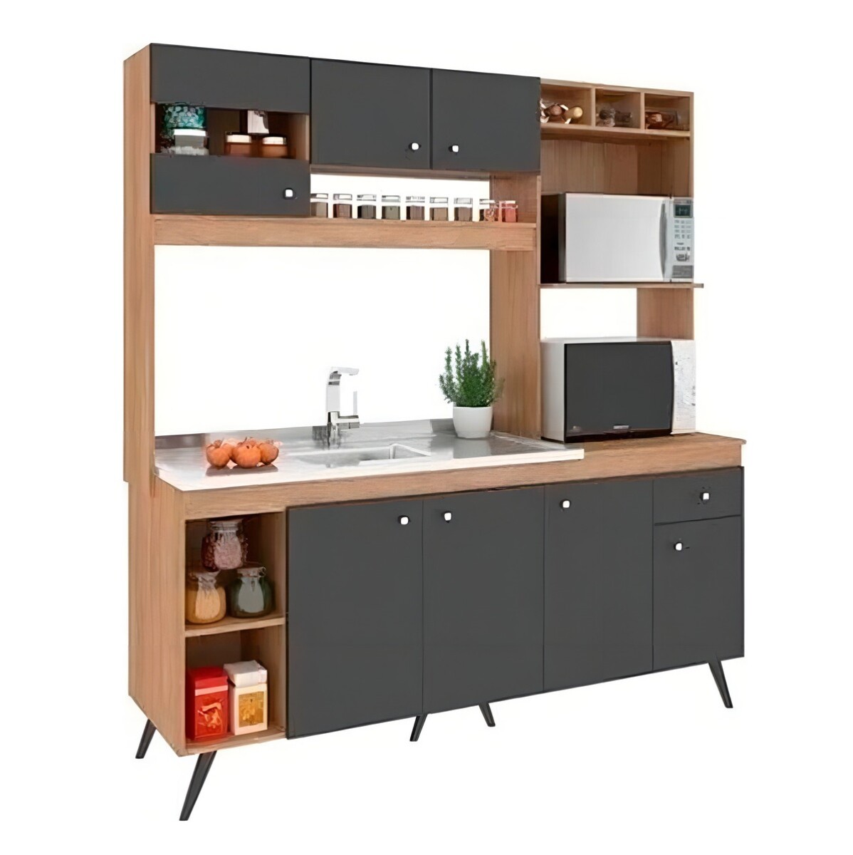 Mueble De Cocina Compacta Moderno Minimal - La Tentación Color Gris Oscuro 
