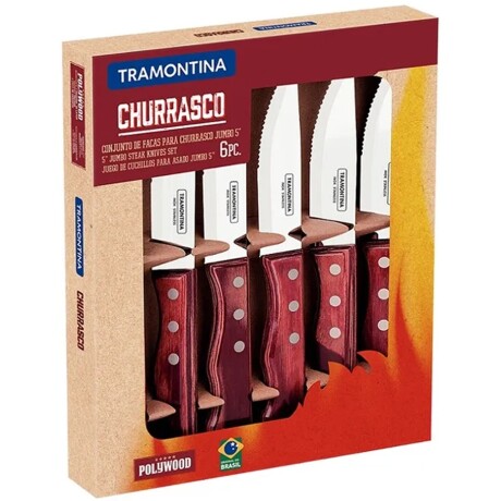 Juego de 6 cuchillos Jumbo Polywood para asado Tramontina Churrasco Marrón oscuro