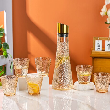 Juego De Botella y Vasos De Vidrio Naranja Claro