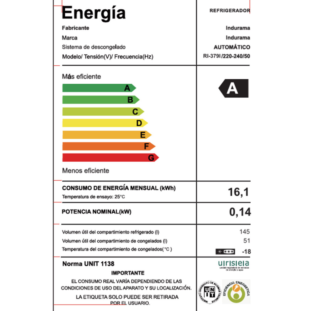Heladera Indurama Inverter No Frost 197 Lts Inoxidable