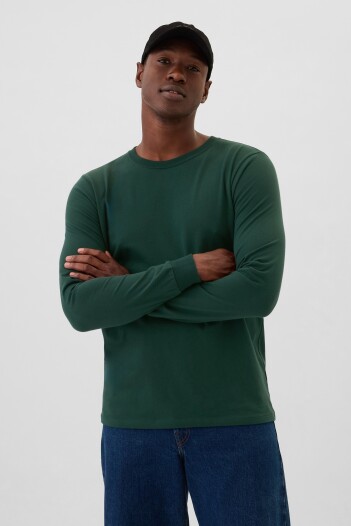 Remera Basica Cuello Redondo Manga Larga Hombre Essex Green 702