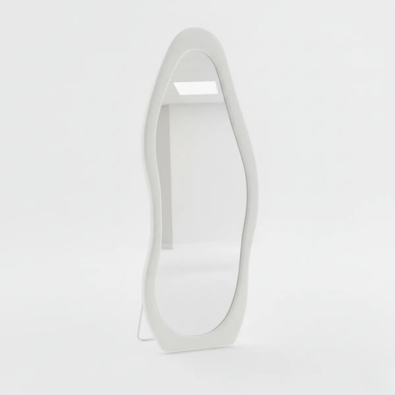 Espejo Forma Onda De Pie En Mdf Terciopelo 160x60cm Blanco