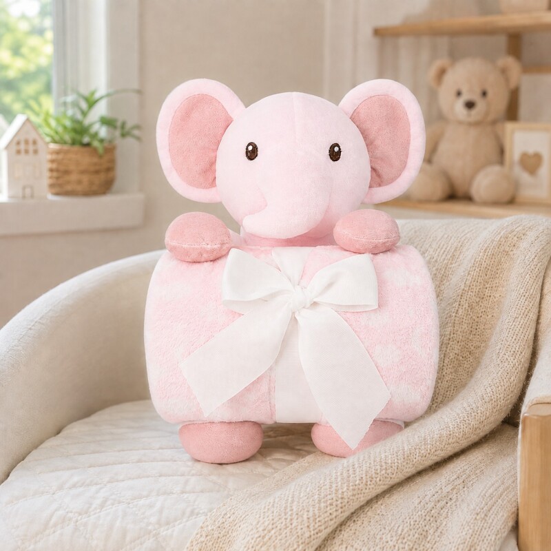 Set Manta con Peluche Elefante Rosa