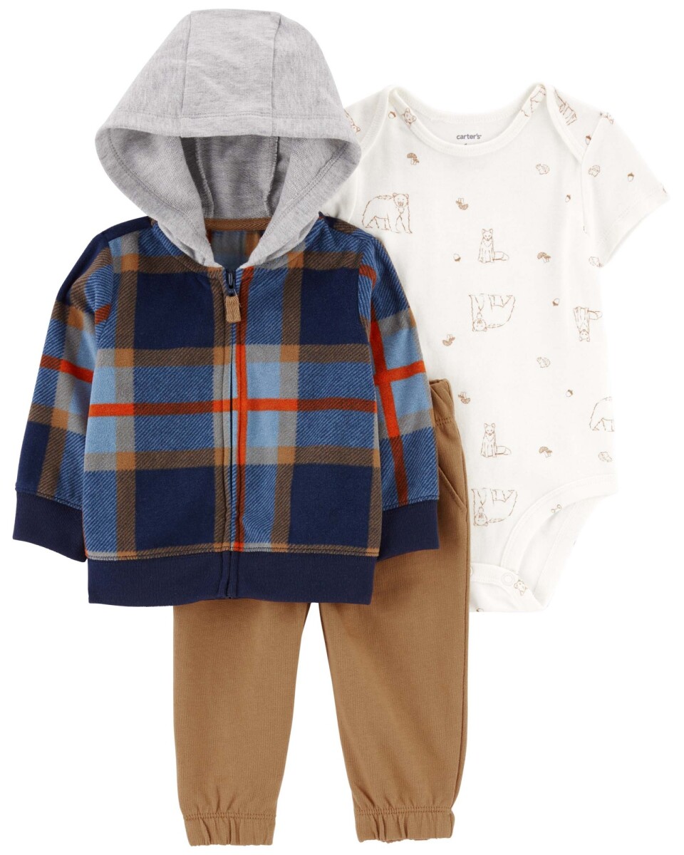 Set tres piezas campera de micropolar, pantalón y body de algodón 