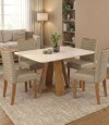 Juego De Comedor 4 Sillas + Mesa Tapa De Vidrio Celeste Marron | Beige