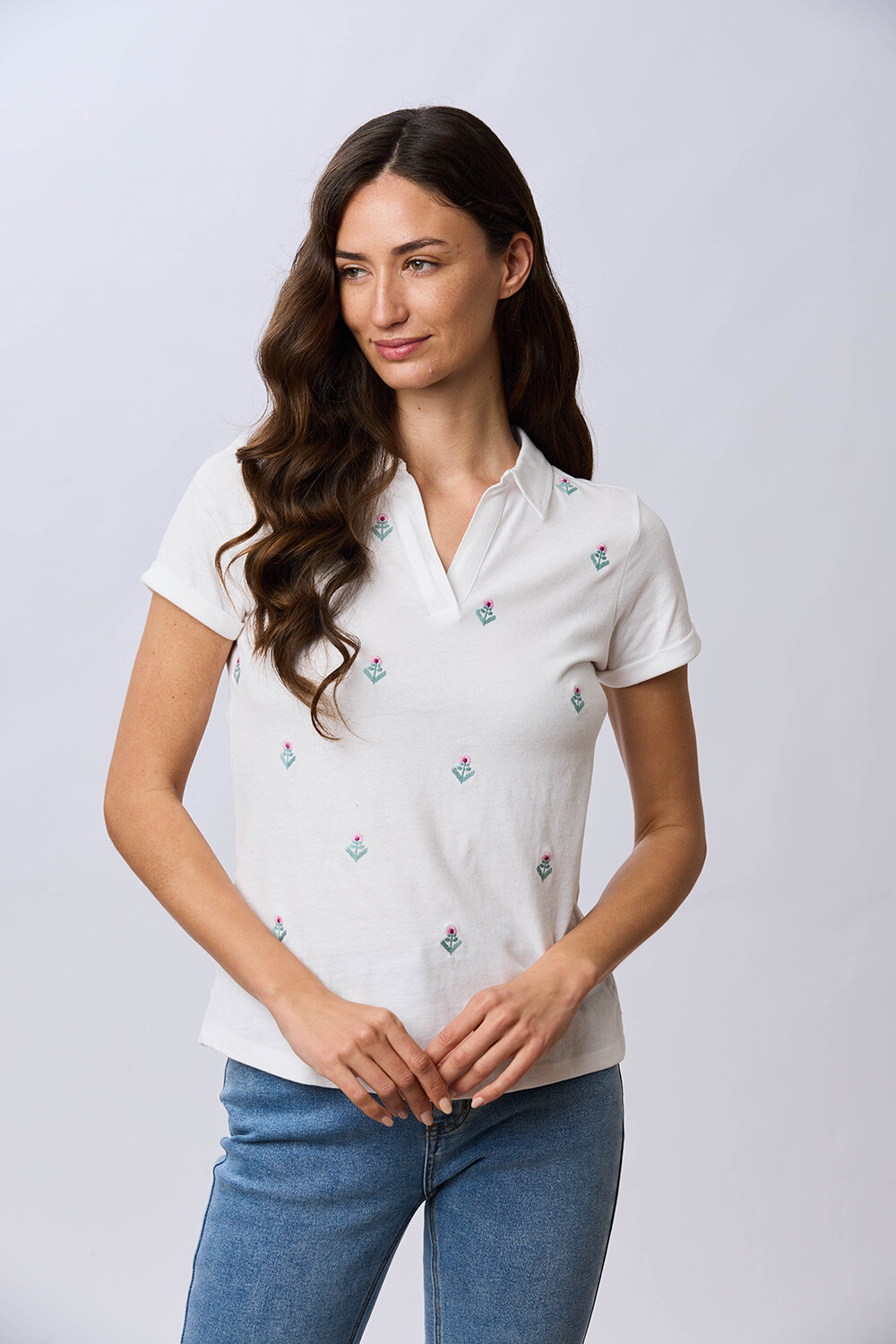 REMERA POLO BORDADA DE ALGODÓN Blanco