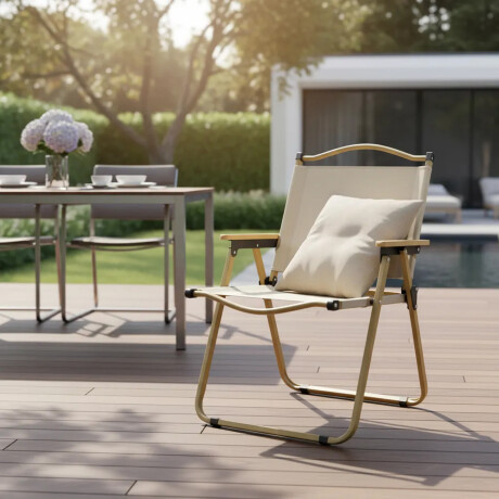 Silla Plegable Playa Metálica Liviana Apoyabrazos Madera Beige