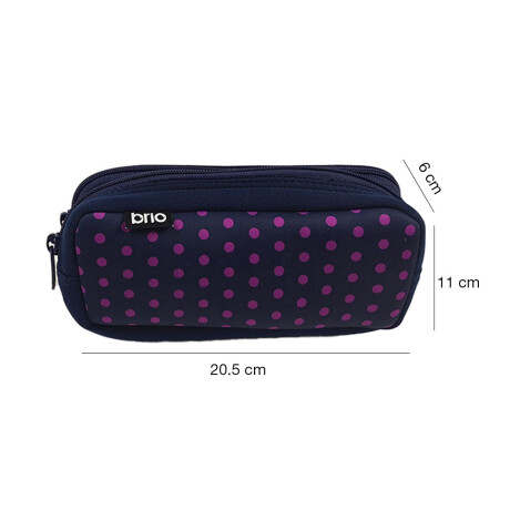 Cartuchera Neceser en Neopreno Brio con Doble Cierre Azul Lunares Violetas